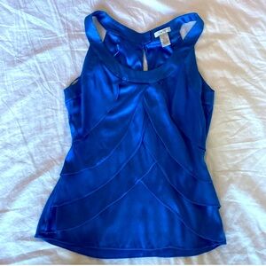 EUC vintage Cache gorgeous silk electric blue sleeveless layered ruffle top.